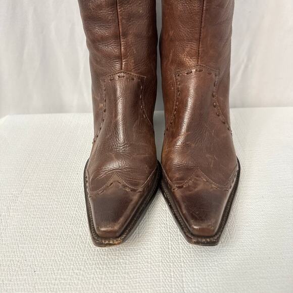 Eddie Bauer Boots Womens 7 M Ankle Wingtip Brown Leather Brazil Western Snip Toe - Picture 2 of 11